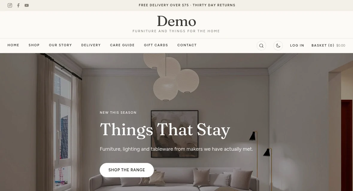 A UnifyCart storefront built on the Linden theme, with a banner, a navigation bar and a basket
